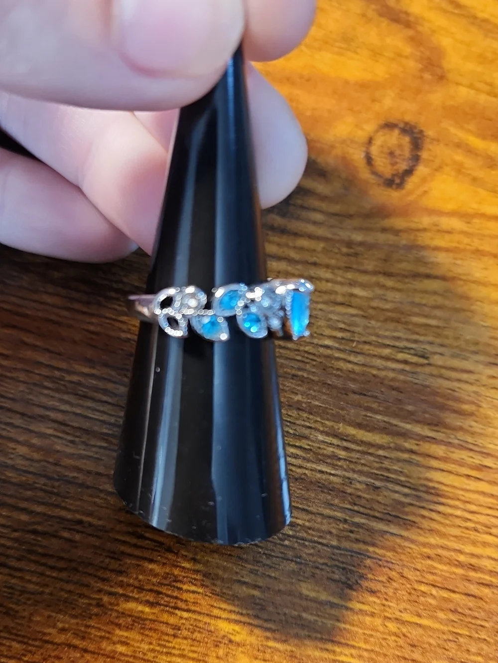 1PC Cute Women's Fashion Silver Plated Zirconia Baby Blue Heart Ring With Rhine